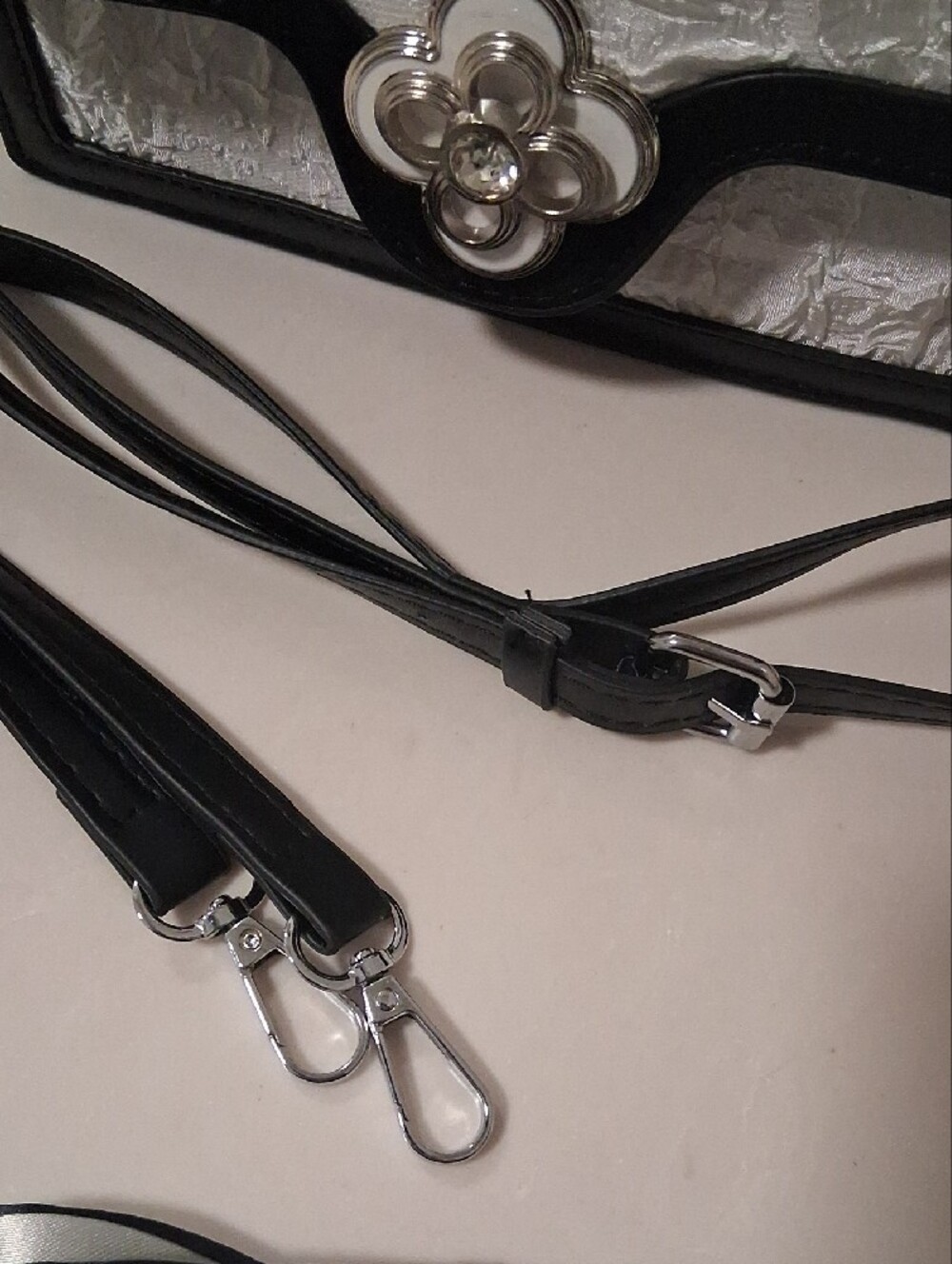 Small White & Black Top-Handle Crossbody Bag - Picture 3 of 14